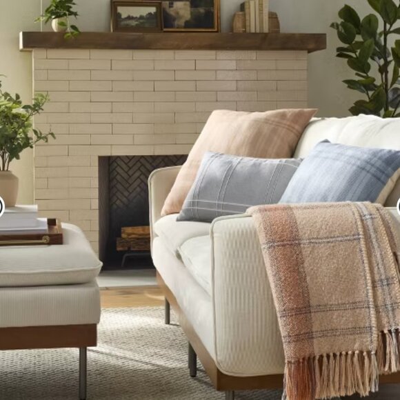 Hearth & Hand with Magnolia 24"x24" Tonal Plaid Square Throw Pillow Blush - Picture 2 of 4